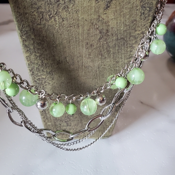 Silver Tone & Green Beads Multi Strand Necklace 💥3 for $24💥 - Picture 8 of 12